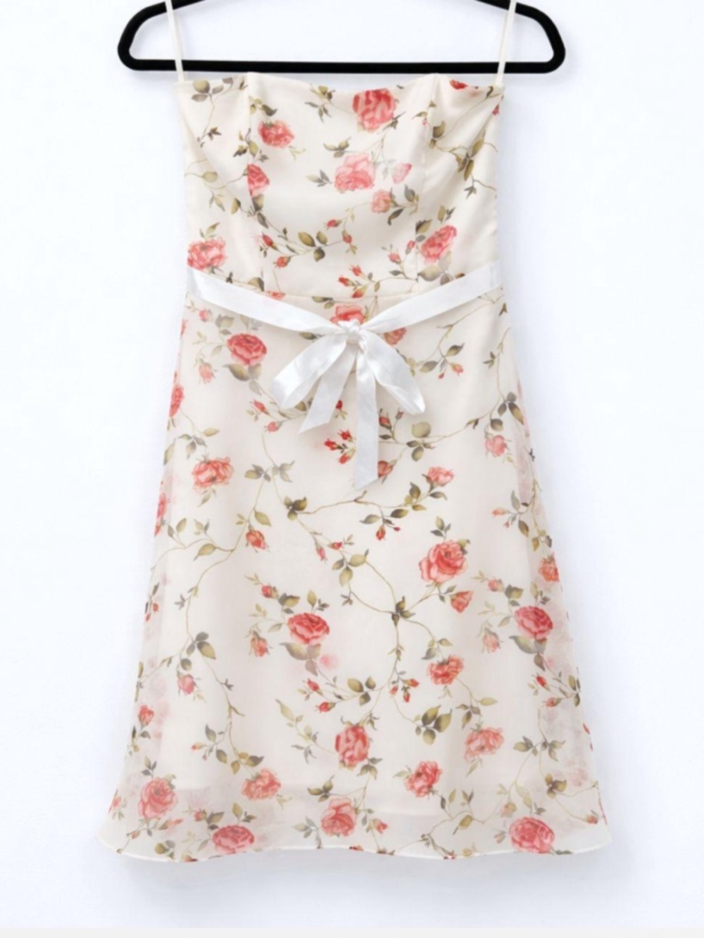 Vintage Y2K Jessica McClintock Bridal Strapless White Pink Floral Dress, Size 8